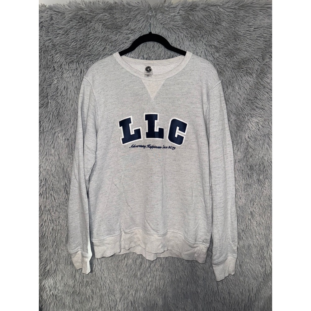 LLC‎ Advertising Happiness Crewneck Sweatshirt Gray Long Sleeve Top